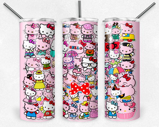 Kawaii Kitty 20oz Sublimation Tumbler Designs, Kawaii Kitty Straight Skinny Tumbler Wrap PNG