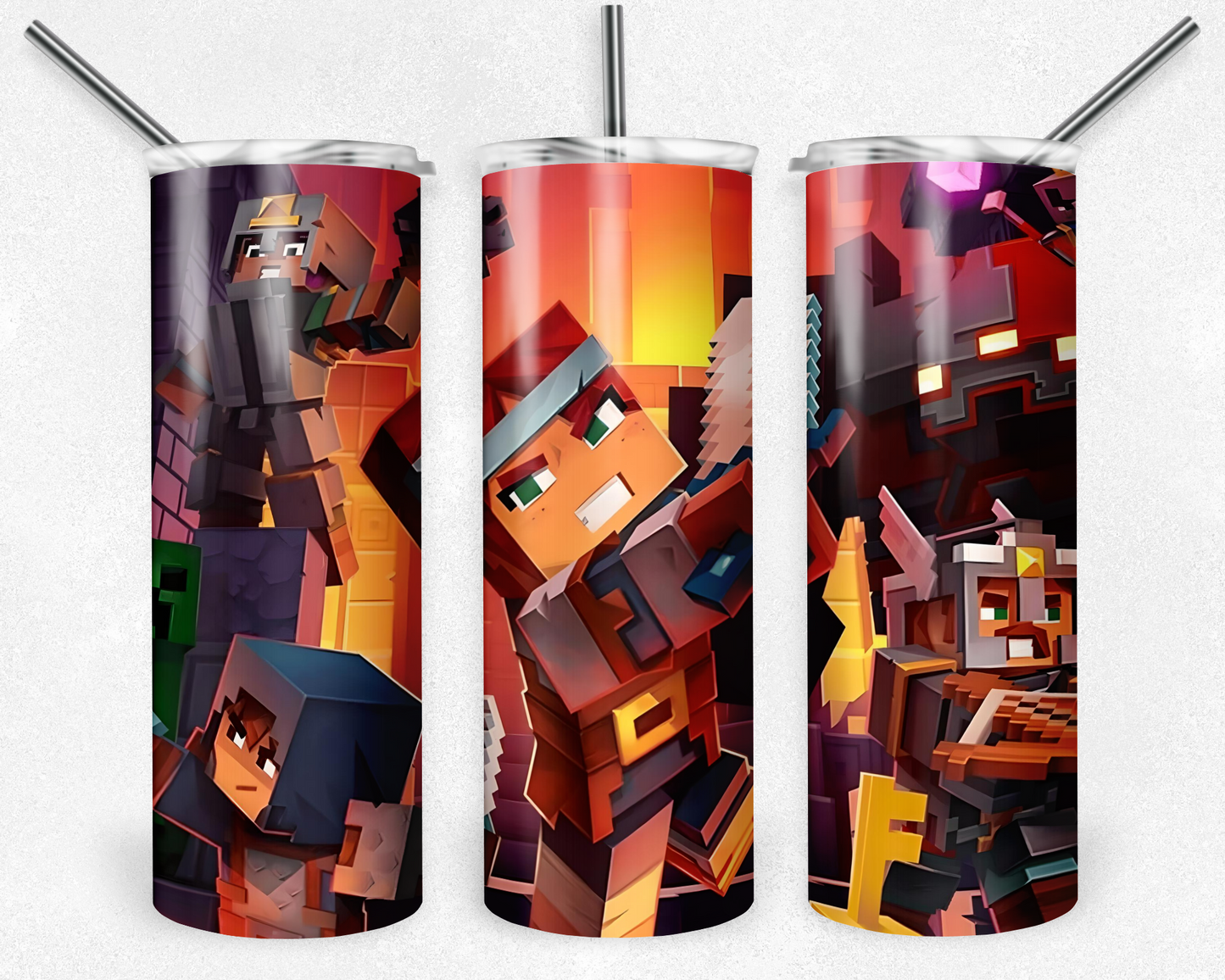 Minecraft 20oz Sublimation Tumbler Designs, Game Straight Skinny Tumbler Wrap PNG