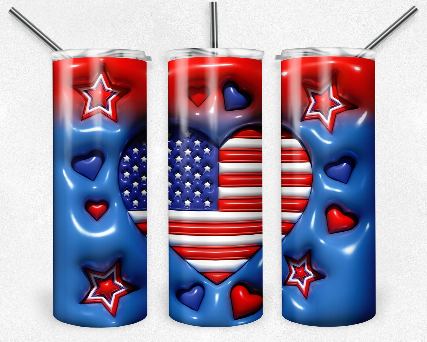 3D Inflated Puff Love America Tumbler, 3D 4th of July PNG, 20oz Skinny Tumbler, Digital Download, Tumbler Design, Sublimation Design