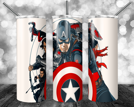 Captain America 20oz Sublimation Tumbler Designs, Superhero Straight Skinny Tumbler Wrap PNG