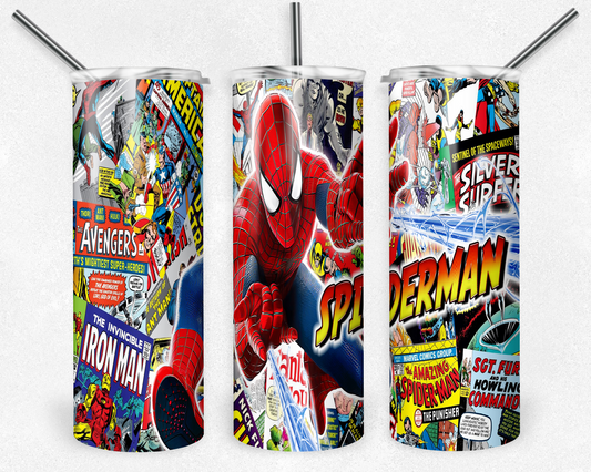 Spiderman 20oz Sublimation Tumbler Designs, Superhero Straight Skinny Tumbler Wrap PNG