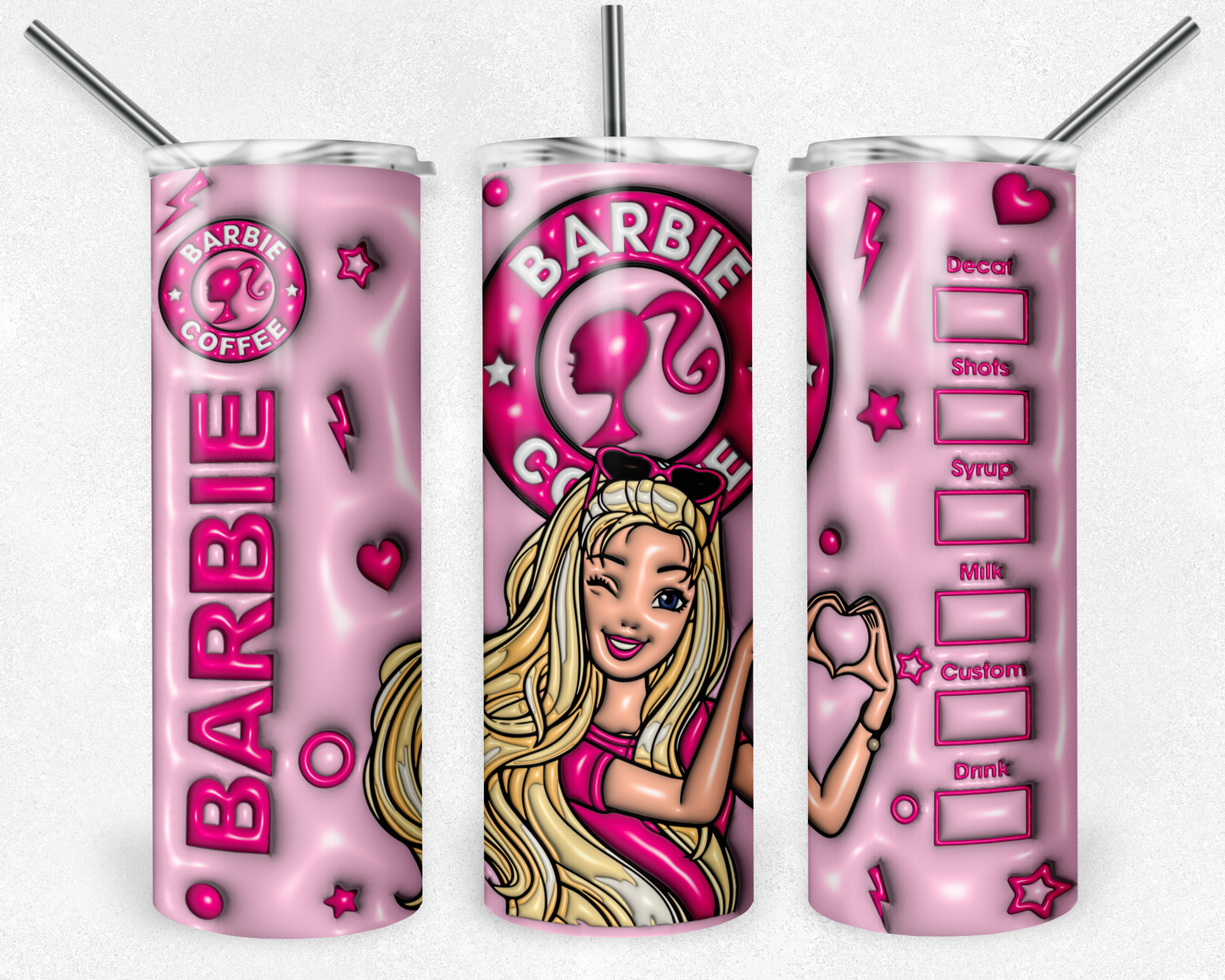 3D Inflated Puff Barbie Tumbler, 3D Barbie PNG, 20oz Skinny Tumbler, Digital Download, Tumbler Design, Sublimation Design