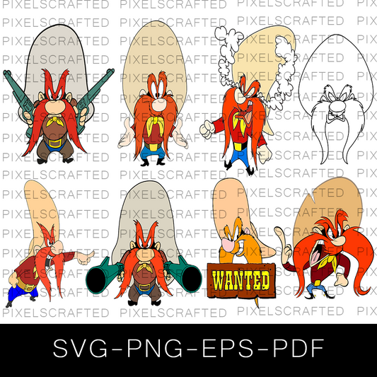 Yosemita Sam SVG Bundle, Yosemite Sam Cut file, Clipart